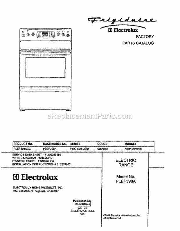 Frigidaire PLEF398ACC Freestanding, Electric Electric Range Page C Diagram