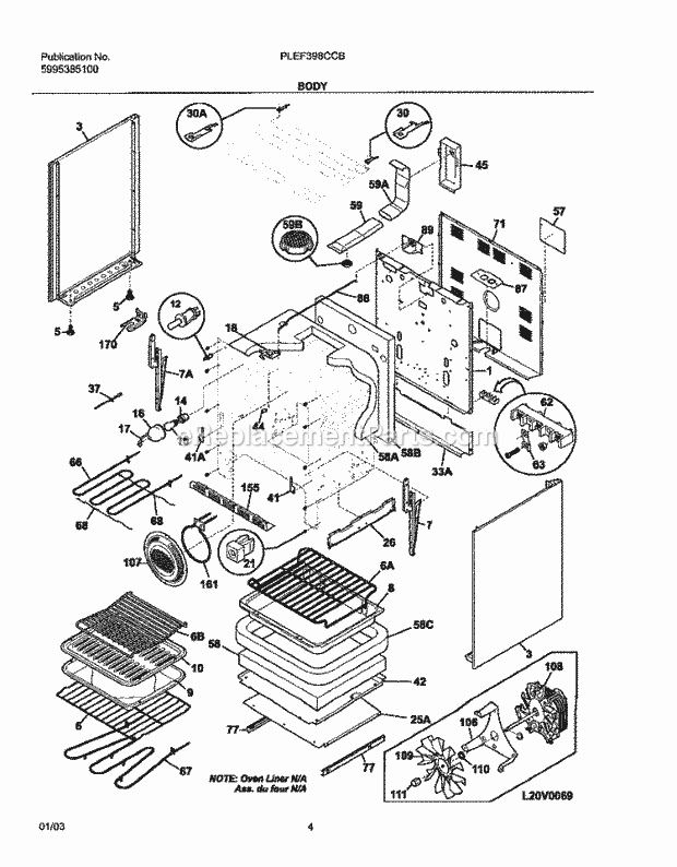 Frigidaire PLEF398CCB Freestanding, Electric Electric Range Body Diagram