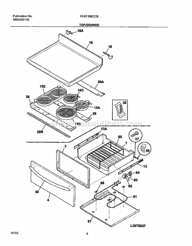 Frigidaire PLEF398CCB Freestanding, Electric Electric Range Top / Drawer Diagram