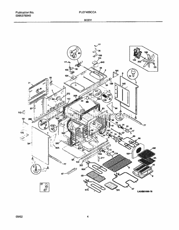 Frigidaire PLEF489CCA Freestanding, Electric Electric Range Body Diagram