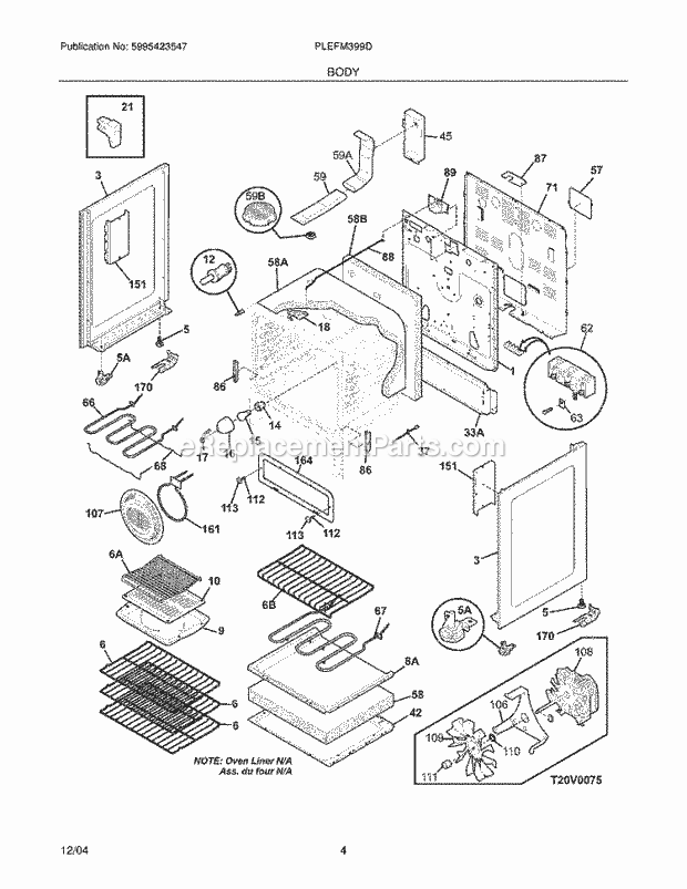 Frigidaire PLEFM399DCA Freestanding, Electric Electric Range Body Diagram