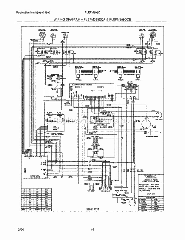 Frigidaire PLEFM399DCA Freestanding, Electric Electric Range Page G Diagram