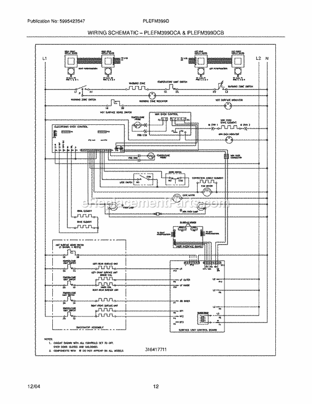 Frigidaire PLEFM399DCA Freestanding, Electric Electric Range Page I Diagram