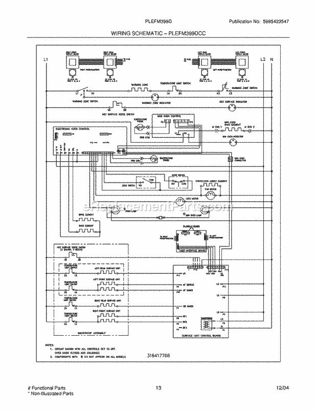 Frigidaire PLEFM399DCC Freestanding, Electric Electric Range Page I Diagram