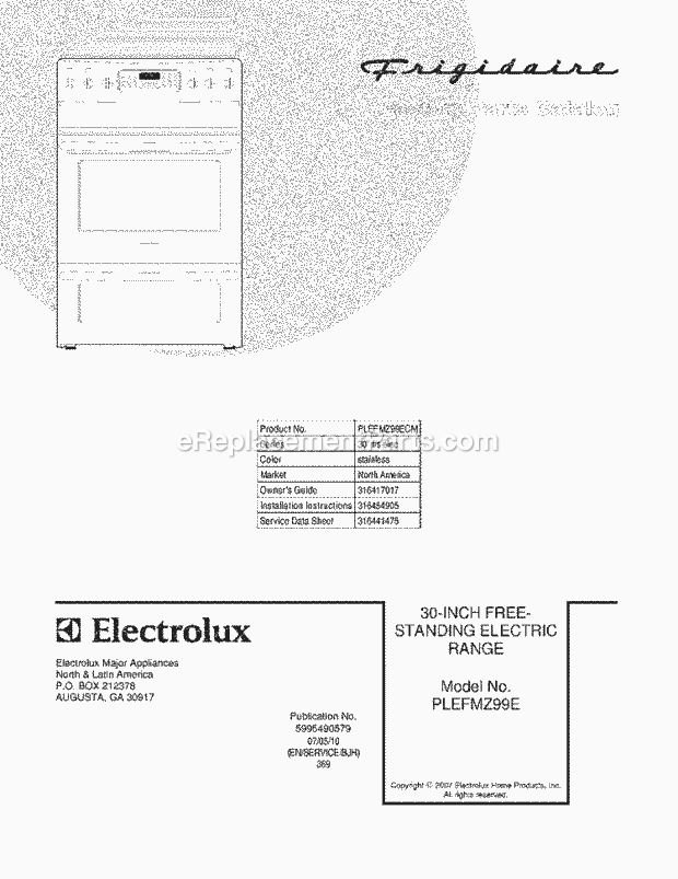 Frigidaire PLEFMZ99ECM Freestanding, Electric Electric Range Page C Diagram