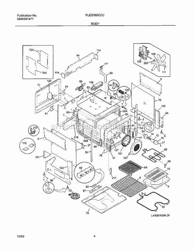 Frigidaire PLES389CCC Slide-In, Electric Electric Range Body Diagram