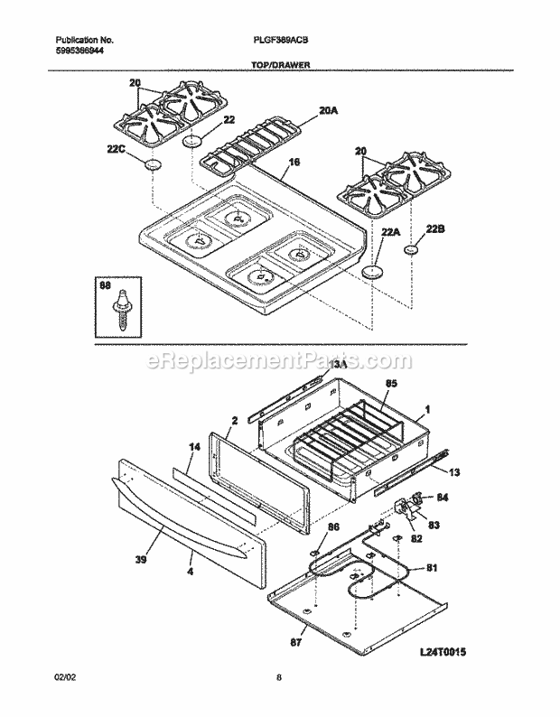 Frigidaire PLGF389ACB Freestanding, Gas Gas Range Top / Drawer Diagram