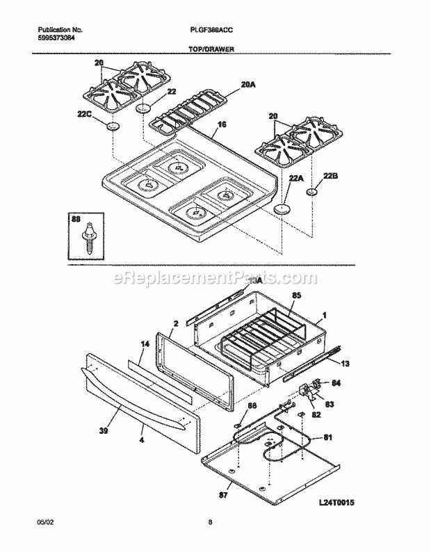 Frigidaire PLGF389ACC Freestanding, Gas Gas Range Top / Drawer Diagram