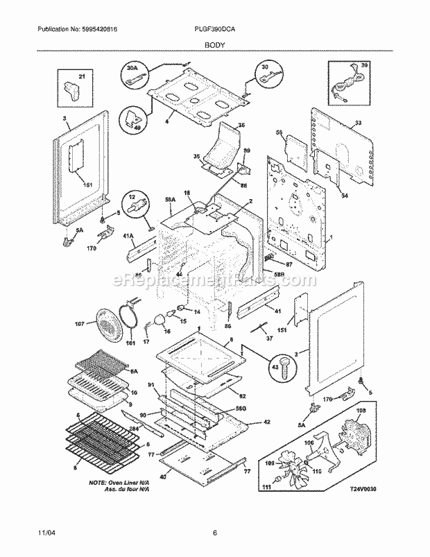 Frigidaire PLGF390DCA Freestanding, Gas Gas Range Body Diagram