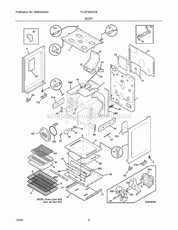 Frigidaire PLGF390DCB Freestanding, Gas Gas Range Body Diagram