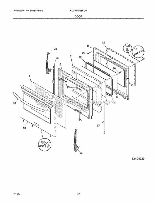 Frigidaire PLGFMZ96ECE Freestanding, Gas Gas Range Door Diagram