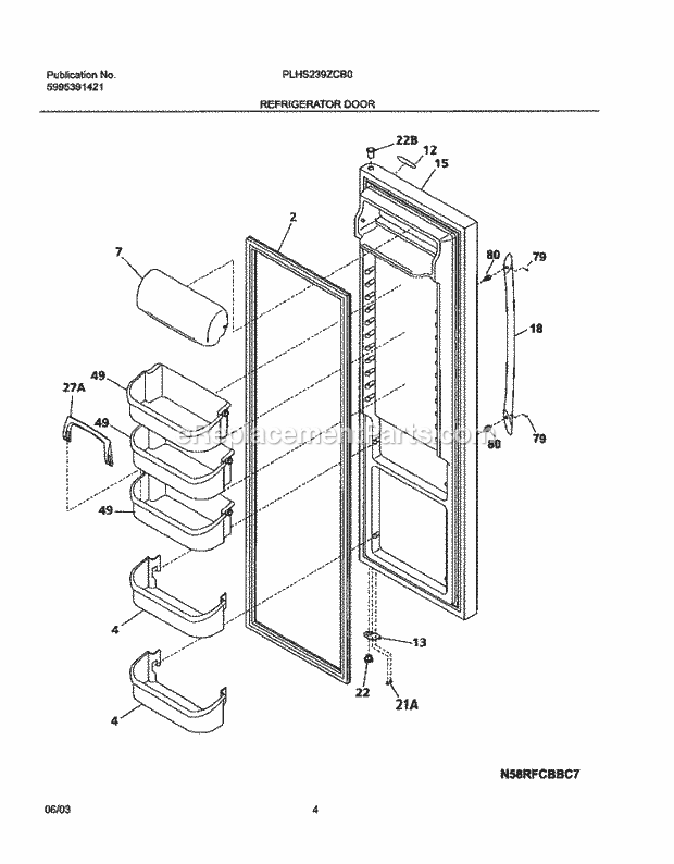 Frigidaire PLHS239ZCB0 Side-By-Side Refrigerator Refrigerator Door Diagram