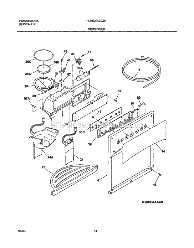 Frigidaire PLHS239ZCB1 Side-By-Side Refrigerator Dispenser Diagram