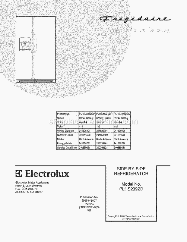 Frigidaire PLHS239ZDBS Side-By-Side Refrigerator Page C Diagram