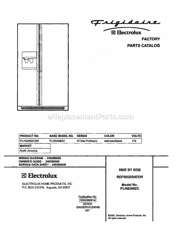 Frigidaire PLHS268ZCB0 Side-By-Side Refrigerator Page C Diagram