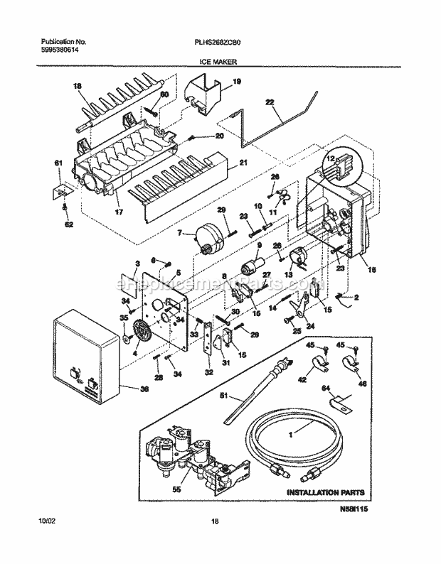 Frigidaire PLHS268ZCB0 Side-By-Side Refrigerator Ice Maker Diagram