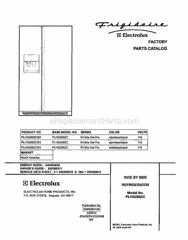Frigidaire PLHS268ZCB2 Side-By-Side Refrigerator Page C Diagram
