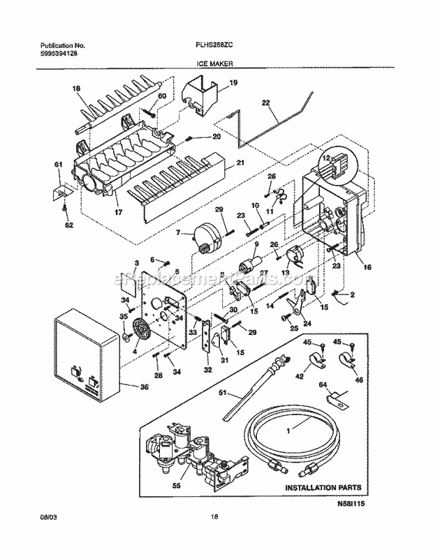 Frigidaire PLHS268ZCB2 Side-By-Side Refrigerator Ice Maker Diagram