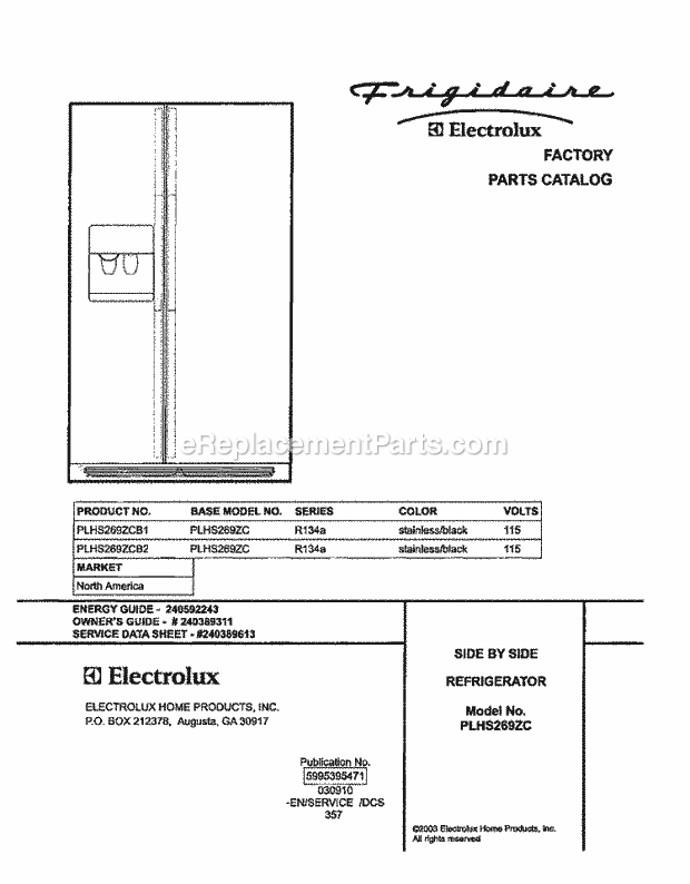 Frigidaire PLHS269ZCB2 Side-By-Side Refrigerator Page C Diagram