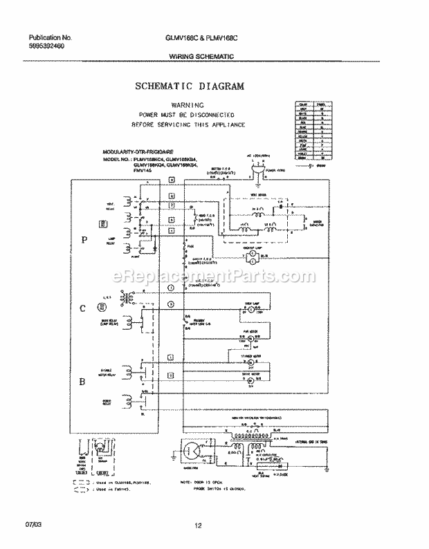 Frigidaire PLMV168CC1 Microwave Hood Combo Microwave/Hood Combo Page H Diagram