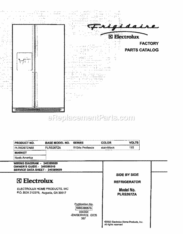 Frigidaire PLRS267ZAB8 Side-By-Side Side-By-Side Refrigerator Page C Diagram