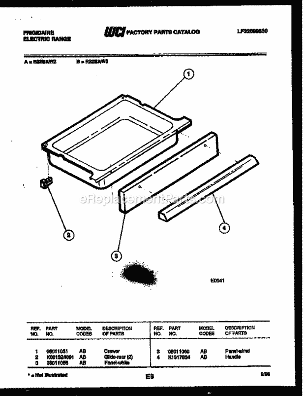 Frigidaire R32BAW3 Freestanding, Electric Range Electric Drawer Parts Diagram