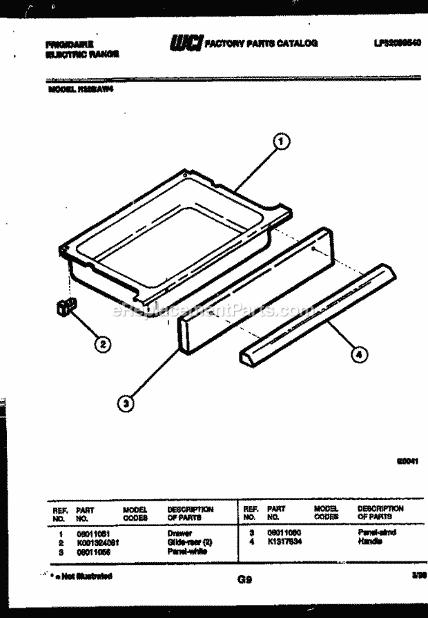Frigidaire R32BAW4 Freestanding, Electric Electric Range Drawer Parts Diagram