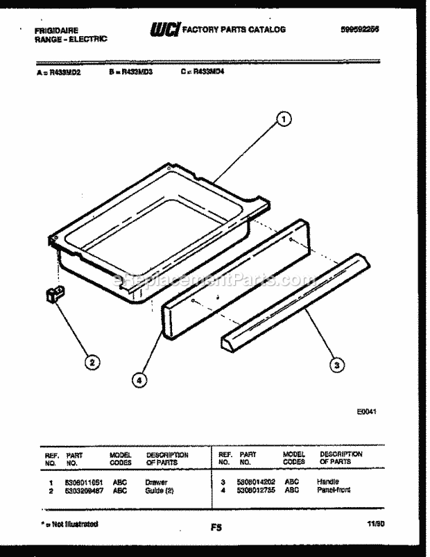 Frigidaire R433MDM4 Slide-In, Electric Range Electric Drawer Parts Diagram