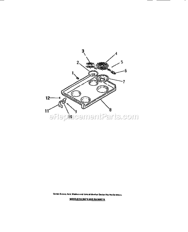 Frigidaire RA30BCH0 Freestanding, Electric Free Standing Electric Range Cook Top, Surface Units, Drip Pans Diagram