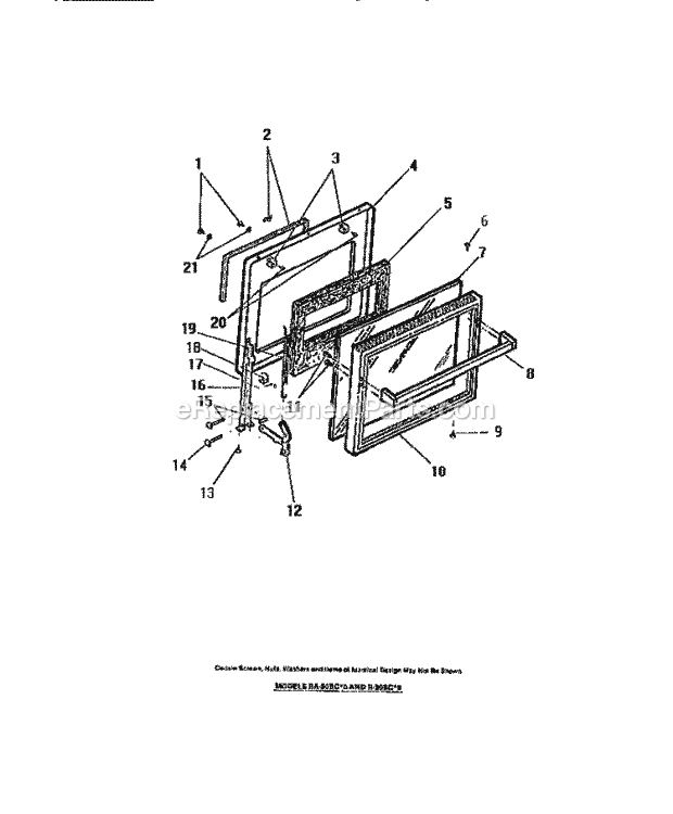 Frigidaire RA30BCH0 Freestanding, Electric Free Standing Electric Range Oven Door Panels Diagram