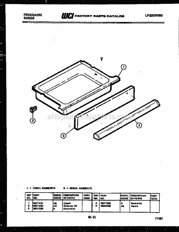 Frigidaire RA30BEW0 Freestanding, Electric Range Electric Drawer Parts Diagram