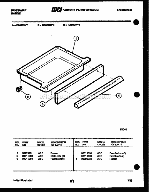 Frigidaire RA30EH2 Freestanding, Electric Range Electric Drawer Parts Diagram