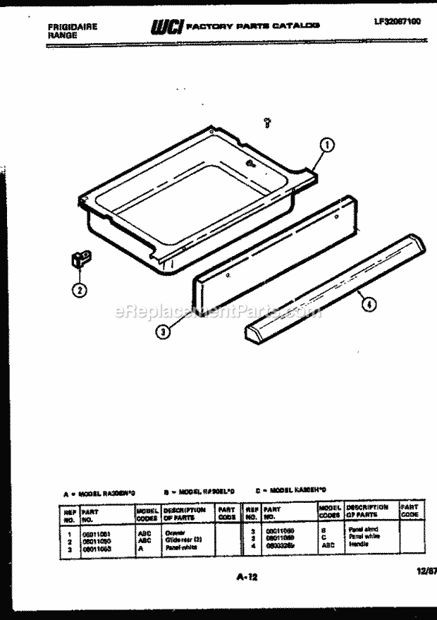 Frigidaire RA30EW0 Freestanding, Electric Range Electric Drawer Parts Diagram