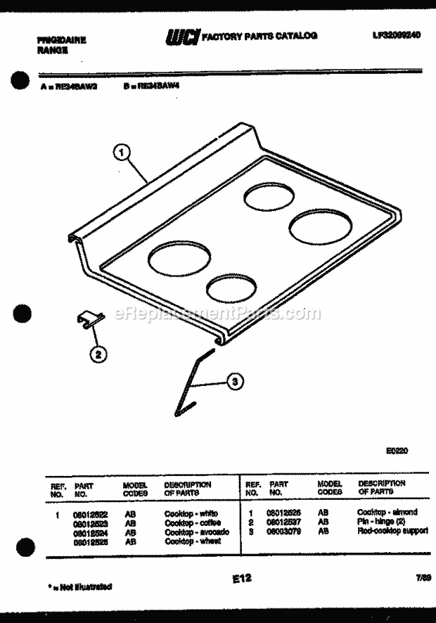 Frigidaire RE34BAA3 Freestanding, Electric Range Electric Cooktop Parts Diagram