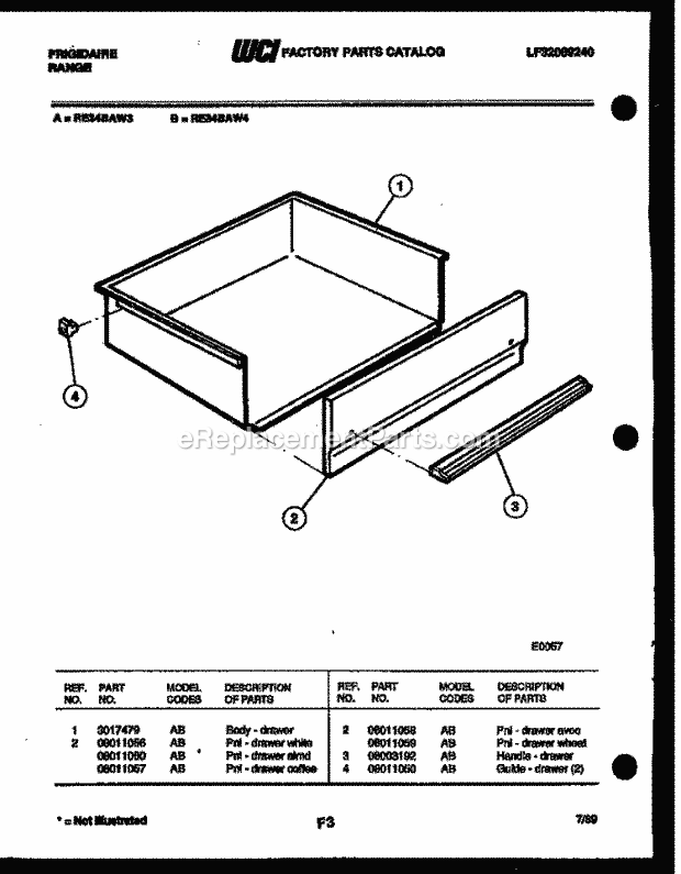 Frigidaire RE34BAF3 Freestanding, Electric Range Electric Drawer Parts Diagram