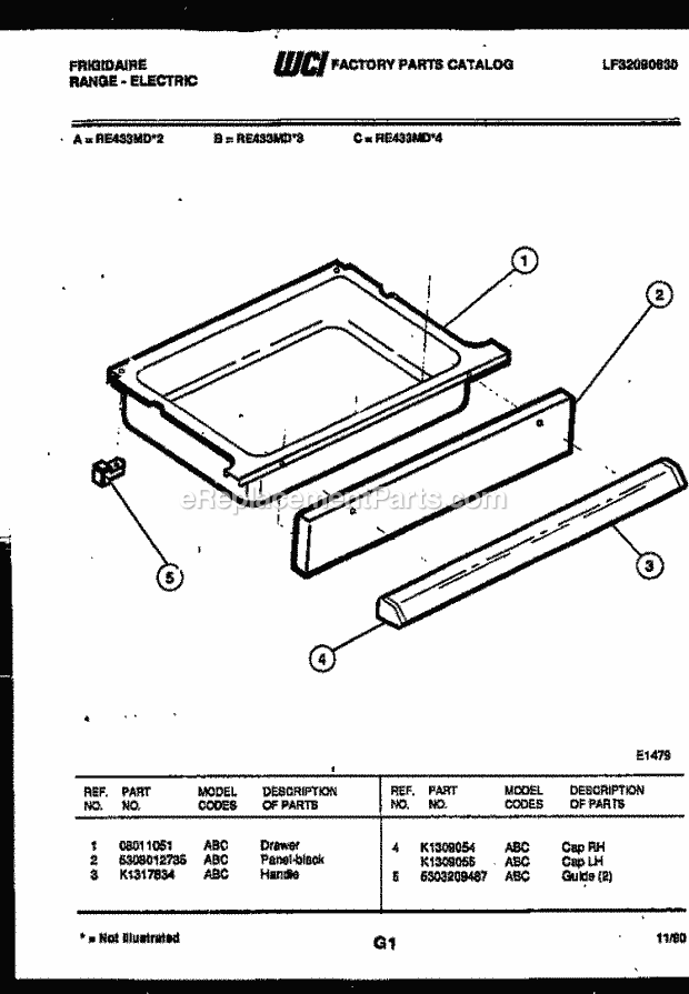 Frigidaire RE433MDB3 Slide-In, Electric Range Electric Drawer Parts Diagram