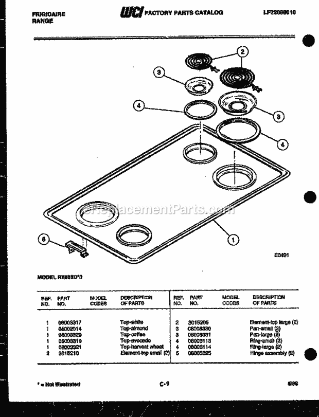 Frigidaire RE533DW0 Slide-In, Electric Range Electric Cooktop Parts Diagram