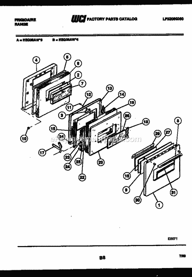 Frigidaire REG36AA3 Freestanding, Electric Range Electric Door Parts Diagram