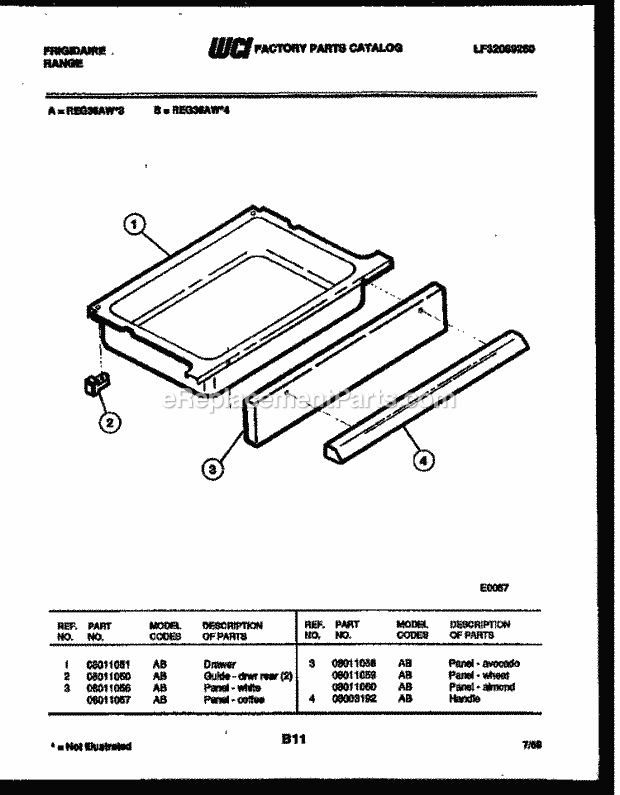 Frigidaire REG36AA3 Freestanding, Electric Range Electric Drawer Parts Diagram