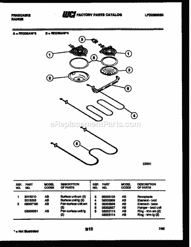 Frigidaire REG36AA4 Frg(V9) / Electric Range Broiler Parts Diagram