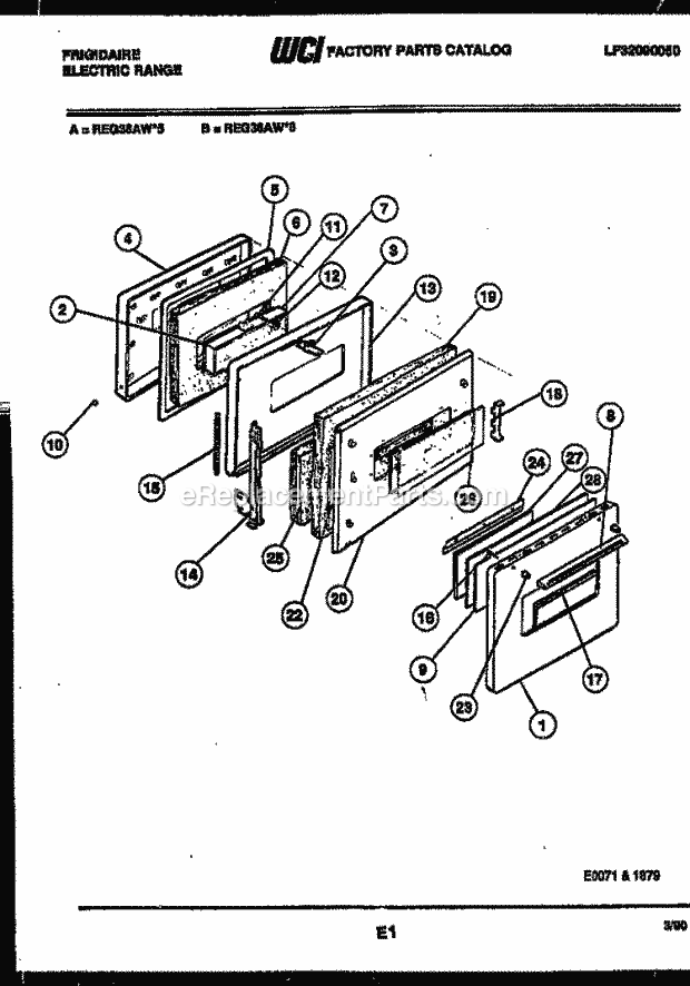 Frigidaire REG36AA5 Freestanding, Electric Range Electric Door Parts Diagram