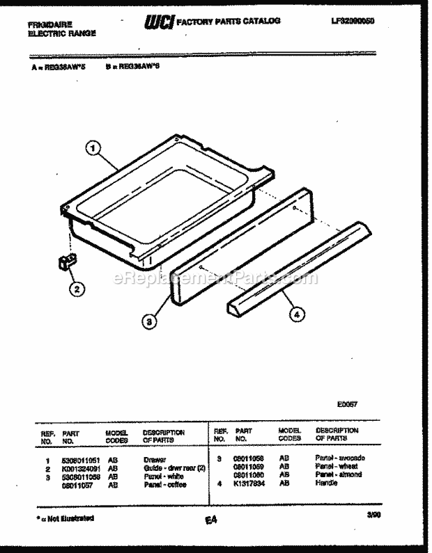 Frigidaire REG36AA5 Freestanding, Electric Range Electric Drawer Parts Diagram