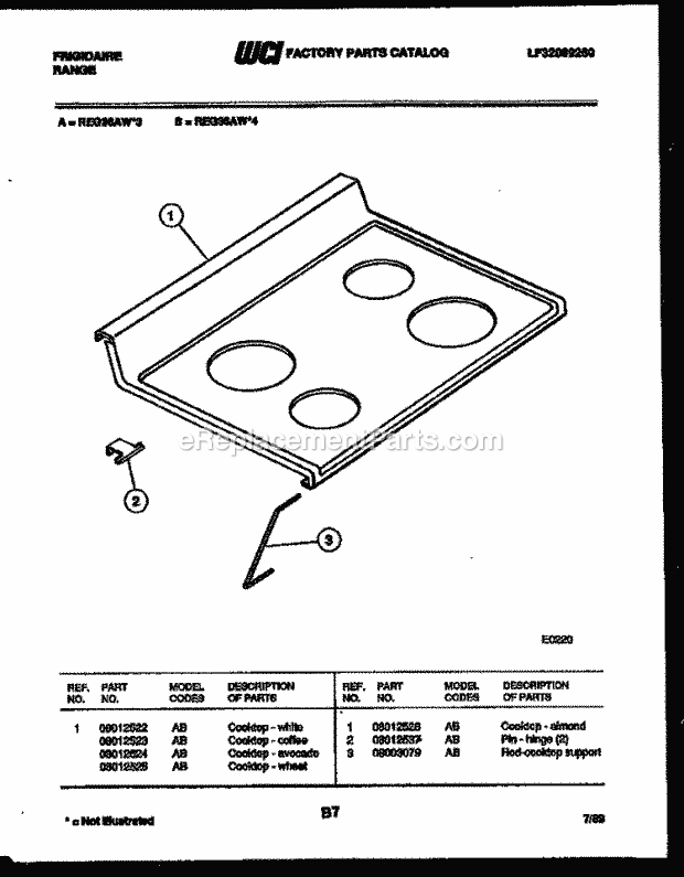 Frigidaire REG36AF4 Frg(V8) / Electric Range Cooktop Parts Diagram