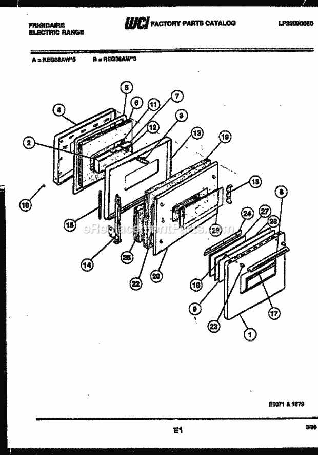 Frigidaire REG36AL6 Freestanding, Electric Range Electric Door Parts Diagram