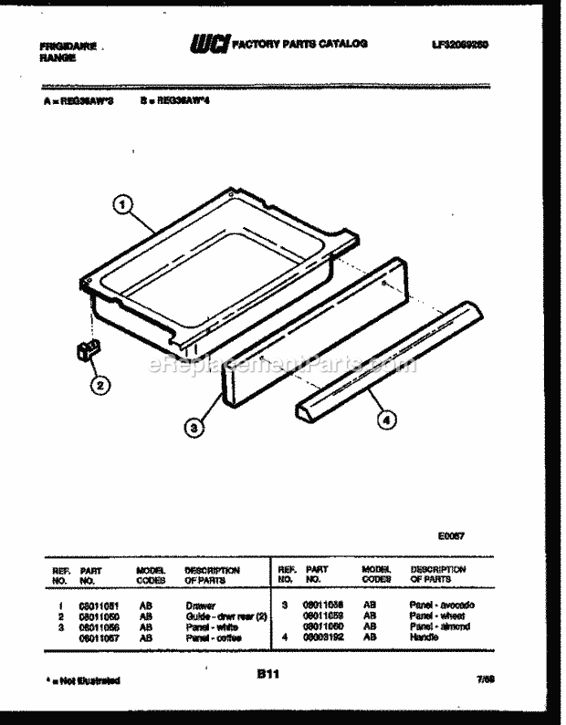 Frigidaire REG36AW3 Freestanding, Electric Range Electric Drawer Parts Diagram