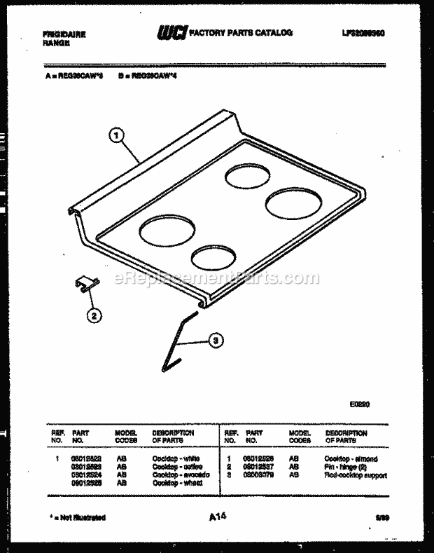 Frigidaire REG36CAA4 Freestanding, Electric Range Electric Cooktop Parts Diagram