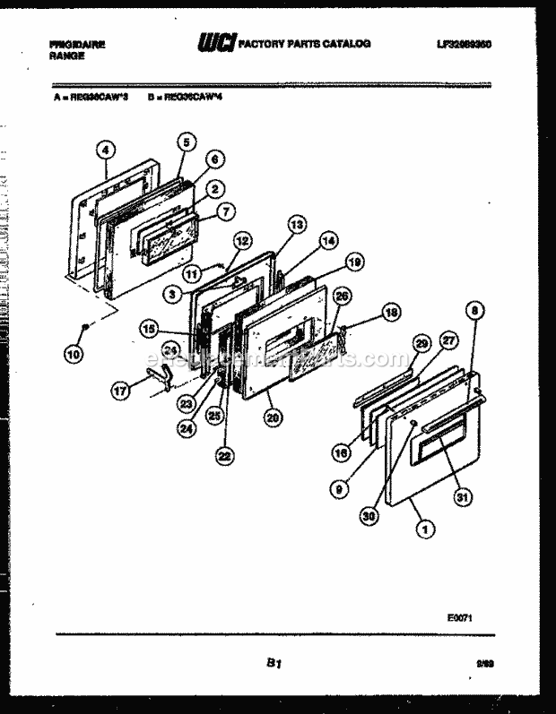 Frigidaire REG36CAA4 Freestanding, Electric Range Electric Door Parts Diagram