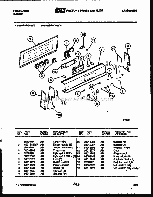 Frigidaire REG36CAF3 Freestanding, Electric Range Electric Control Panel Diagram