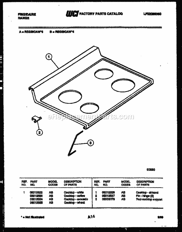 Frigidaire REG36CAH4 Freestanding, Electric Range Electric Cooktop Parts Diagram