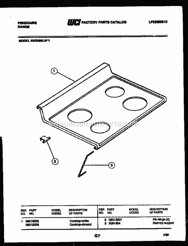 Frigidaire REG38BLL1 Freestanding, Electric Range Electric Cooktop Parts Diagram